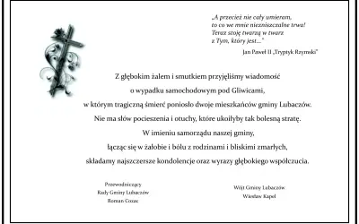 Kondolencje dla rodzin po tragicznej śmierci. Piękne słowa na ostatnie pożegnanie od Jana Pawła II i samorządu gminy Lubaczów.