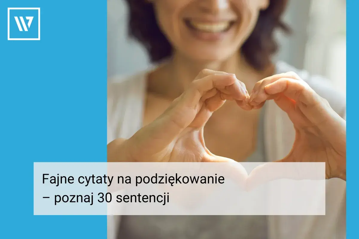 Uśmiechnięta kobieta tworzy serce dłońmi. Znajdź fajne cytaty na podziękowanie, by wyrazić wdzięczność.